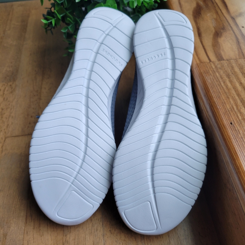 Skechers Faux Lace Stretch Knit Slip-On Sneakers | Outplay | Slate | 9.5 - Picture 7 of 9